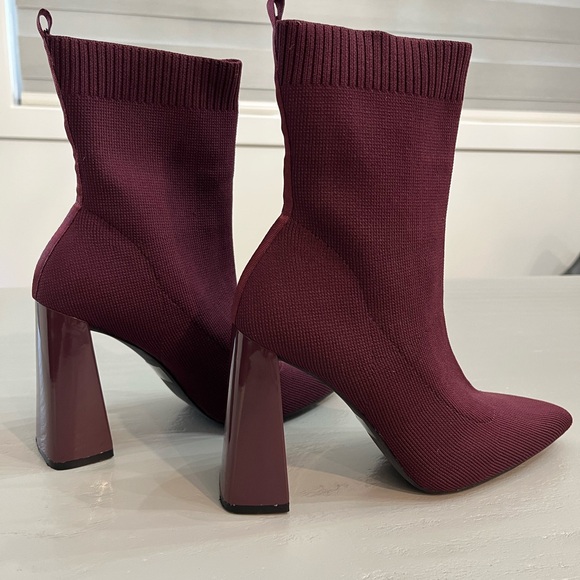 Lulu's Felicia Wine Ribbed Knit Pointed Toe Sock Boots | 7 - Picture 4 of 10
